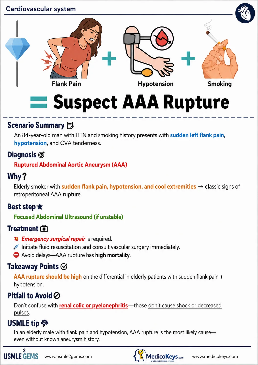 Real USMLE2Gems free sample 2: Suspect Abdominal Aortic Aneurysm Rupture — Cardiovascular System